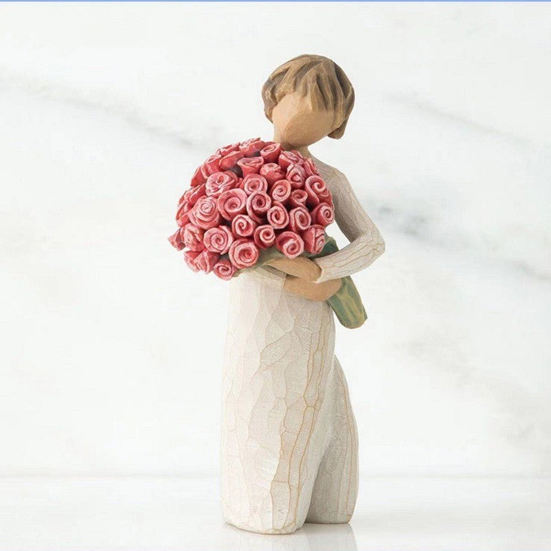 Resin Girl Holding Flowers Statue Decoration