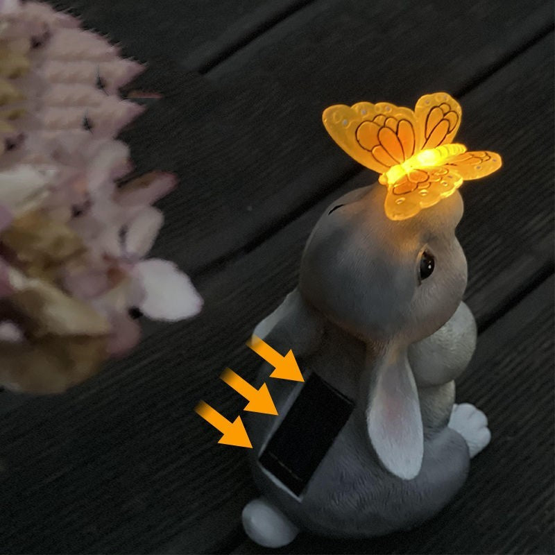 Solar Butterfly Lamp on Rabbit Ornament