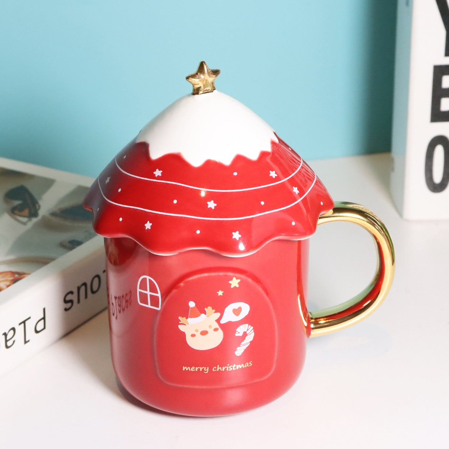Creative Christmas Tree Mug Korean Cute Ceramic Christmas Gift Large Capacity Water Cup With Lid