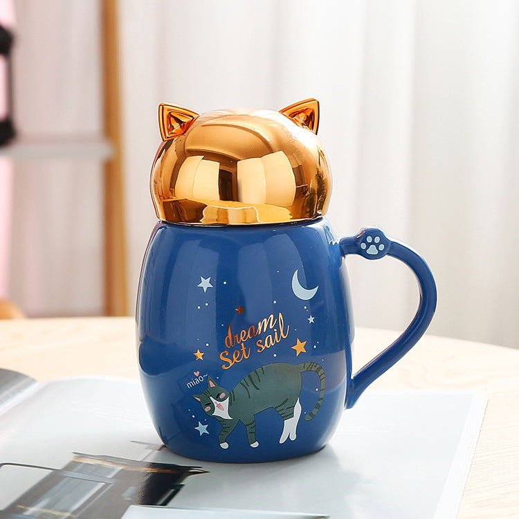 Cute Cartoon Student Couple Cup Small Gift Cup Cat Mirror Mug