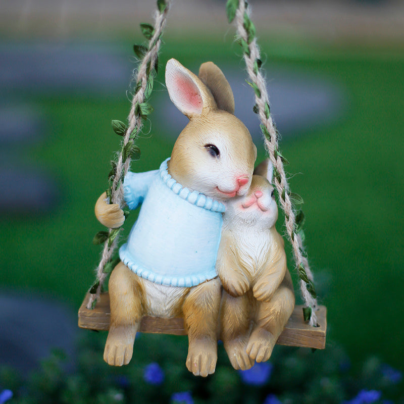 Creative Rabbit Bunny Sculpture Ornaments Wall Hanging Garden Decoration