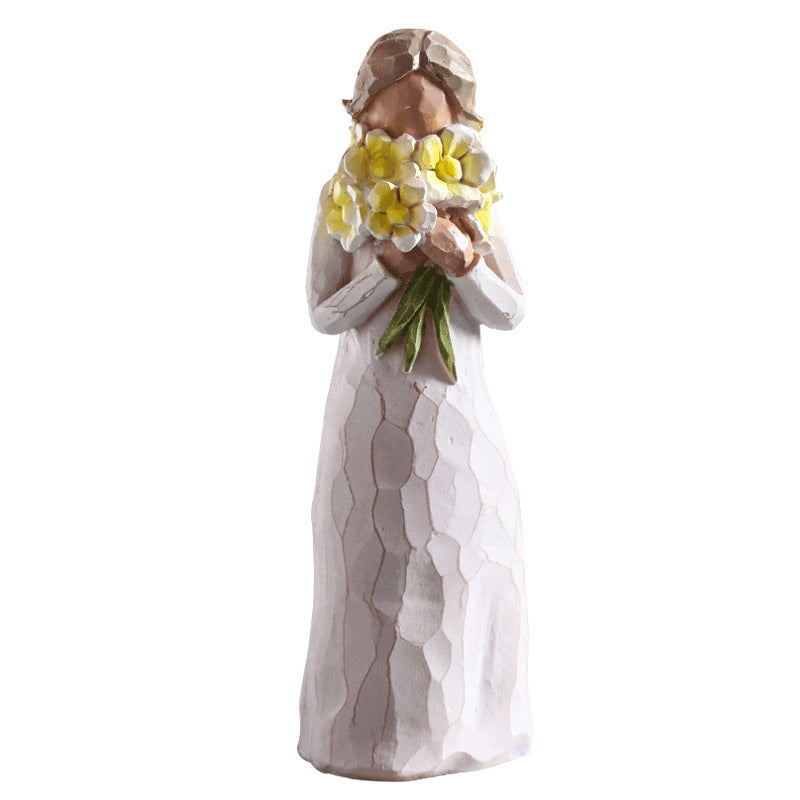 Resin Angel Ornament Christmas Statue Holding Dog