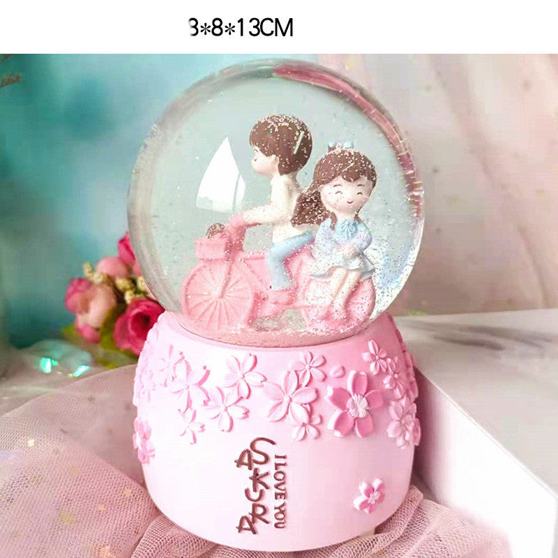 A Glow Light Crystal Snow Globe Ball Music Box Couples