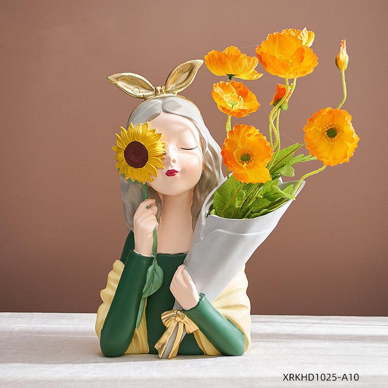 A Nordic Resin Girl Sculpture Abstract Art Room Decoration Home Living Room, Gifts