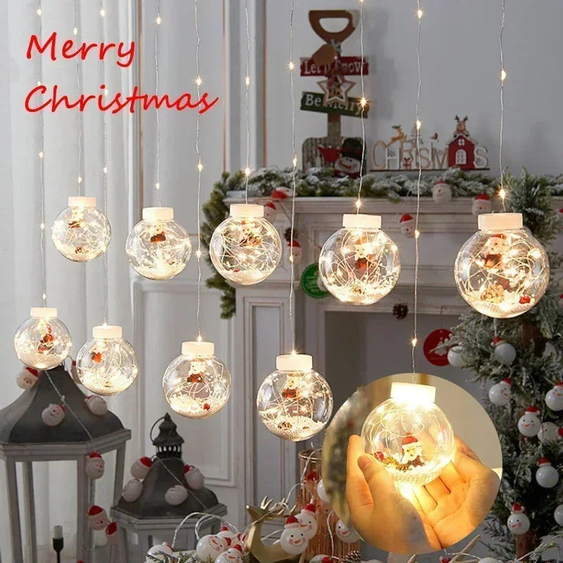 Christmas Curtain Lamp Fairy Snowman Wishing Ball String Lights – Festive Window & Lamp; Room Decoration