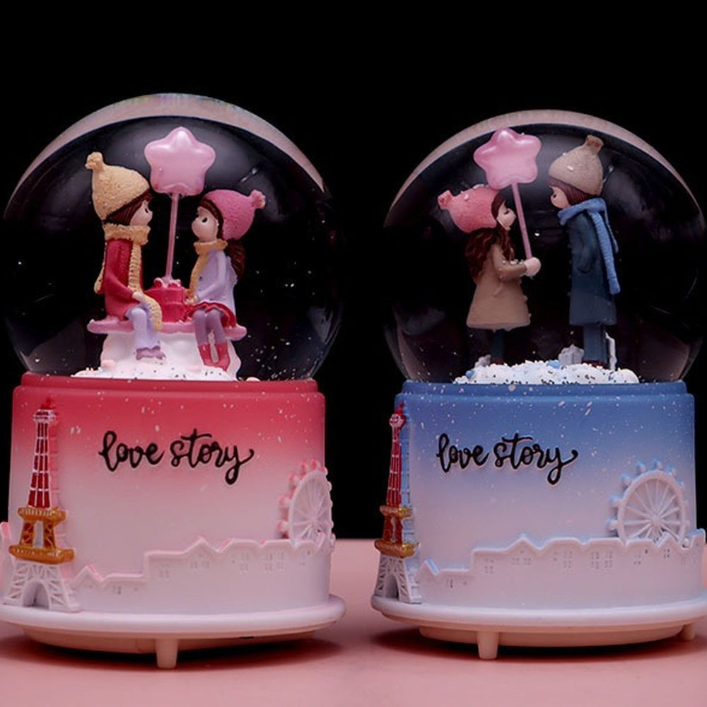 Couple Snow Crystal Globes Musical Lighted Decoration Valentine's Day & Birthday Gift