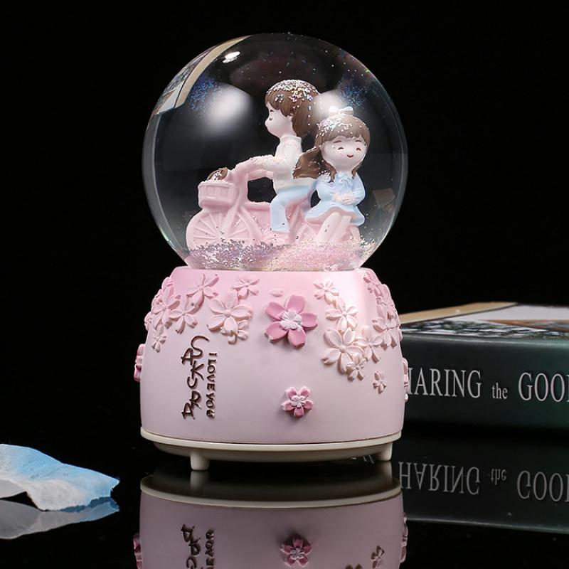 A Glow Light Crystal Snow Globe Ball Music Box Couples
