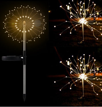 Nouvelle prise de terre solaire feux d'artifice guirlande lumineuse LED fil de cuivre décoration de jardin extérieur lumières étoiles lumières de Noël