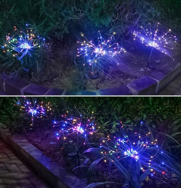 Nouvelle prise de terre solaire feux d'artifice guirlande lumineuse LED fil de cuivre décoration de jardin extérieur lumières étoiles lumières de Noël