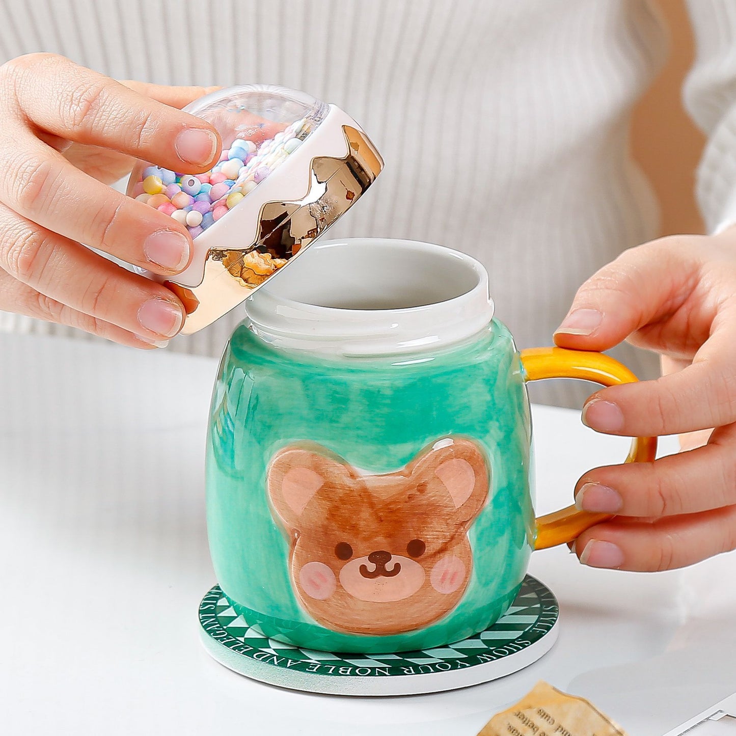 Large Capacity Ceramic Drinking Mug With Lid