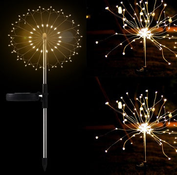 Nouvelle prise de terre solaire feux d'artifice guirlande lumineuse LED fil de cuivre décoration de jardin extérieur lumières étoiles lumières de Noël