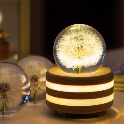 Dandelion Plant Specimen Crystal Ball Music Box