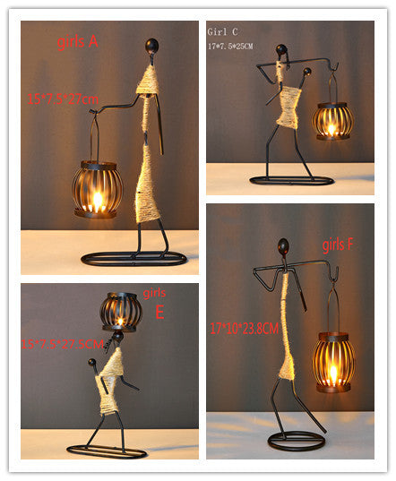 Girl iron candlestick decoration