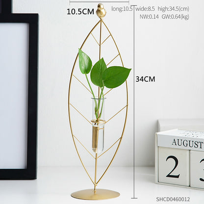Ornements en fer forgé doré de Nordic Home, vases à tubes à essai, petits ornements décoratifs sur les bureaux