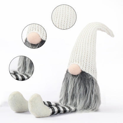 Christmas Decoration Knitted Wool Plaid Long Legs Doll Gift Window Supplies