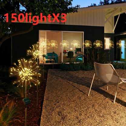 Nouvelle prise de terre solaire feux d'artifice guirlande lumineuse LED fil de cuivre décoration de jardin extérieur lumières étoiles lumières de Noël