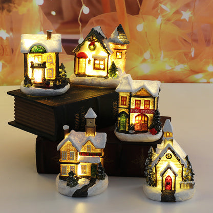 Christmas Small House Micro Landscape Resin Decorations