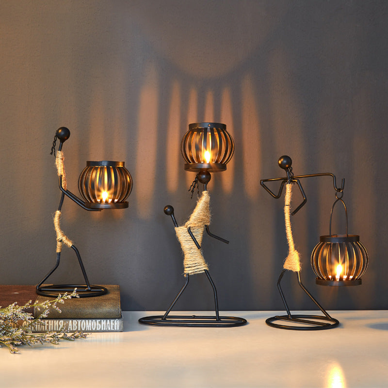 Girl iron candlestick decoration
