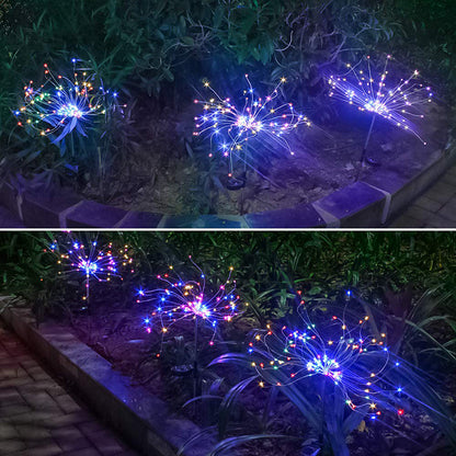 Nouvelle prise de terre solaire feux d'artifice guirlande lumineuse LED fil de cuivre décoration de jardin extérieur lumières étoiles lumières de Noël