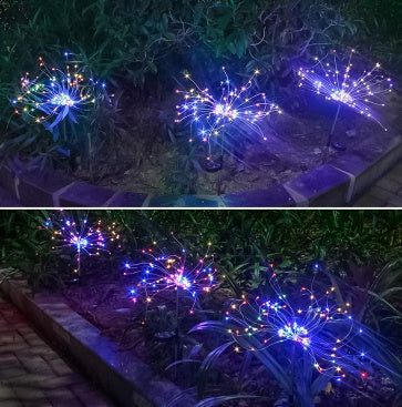 Nouvelle prise de terre solaire feux d'artifice guirlande lumineuse LED fil de cuivre décoration de jardin extérieur lumières étoiles lumières de Noël