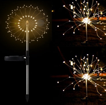 Nouvelle prise de terre solaire feux d'artifice guirlande lumineuse LED fil de cuivre décoration de jardin extérieur lumières étoiles lumières de Noël