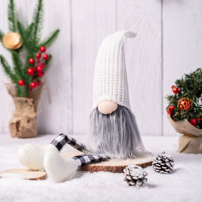 Christmas Decoration Knitted Wool Plaid Long Legs Doll Gift Window Supplies