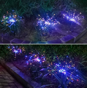 Nouvelle prise de terre solaire feux d'artifice guirlande lumineuse LED fil de cuivre décoration de jardin extérieur lumières étoiles lumières de Noël