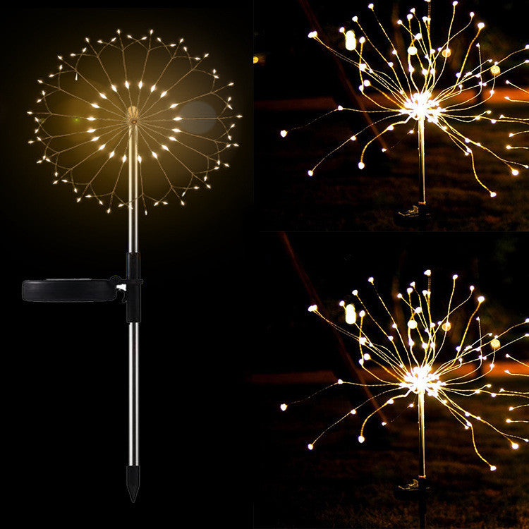 Nouvelle prise de terre solaire feux d'artifice guirlande lumineuse LED fil de cuivre décoration de jardin extérieur lumières étoiles lumières de Noël