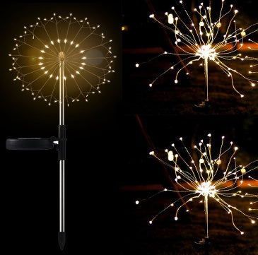 Nouvelle prise de terre solaire feux d'artifice guirlande lumineuse LED fil de cuivre décoration de jardin extérieur lumières étoiles lumières de Noël