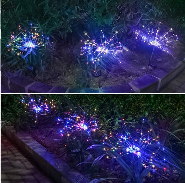 Nouvelle prise de terre solaire feux d'artifice guirlande lumineuse LED fil de cuivre décoration de jardin extérieur lumières étoiles lumières de Noël