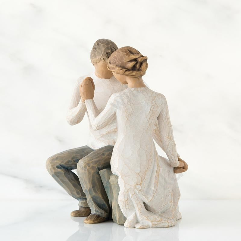 Romantic Couple Sitting & Holding Hand Each Other Figures Statue