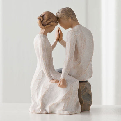 Romantic Couple Sitting & Holding Hand Each Other Figures Statue