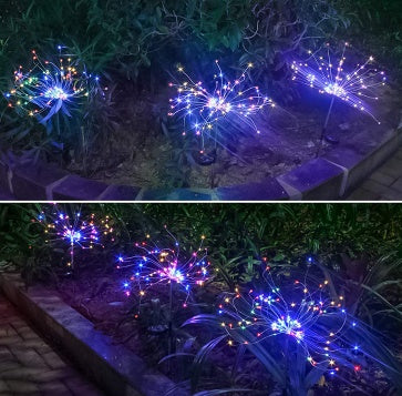 Nouvelle prise de terre solaire feux d'artifice guirlande lumineuse LED fil de cuivre décoration de jardin extérieur lumières étoiles lumières de Noël