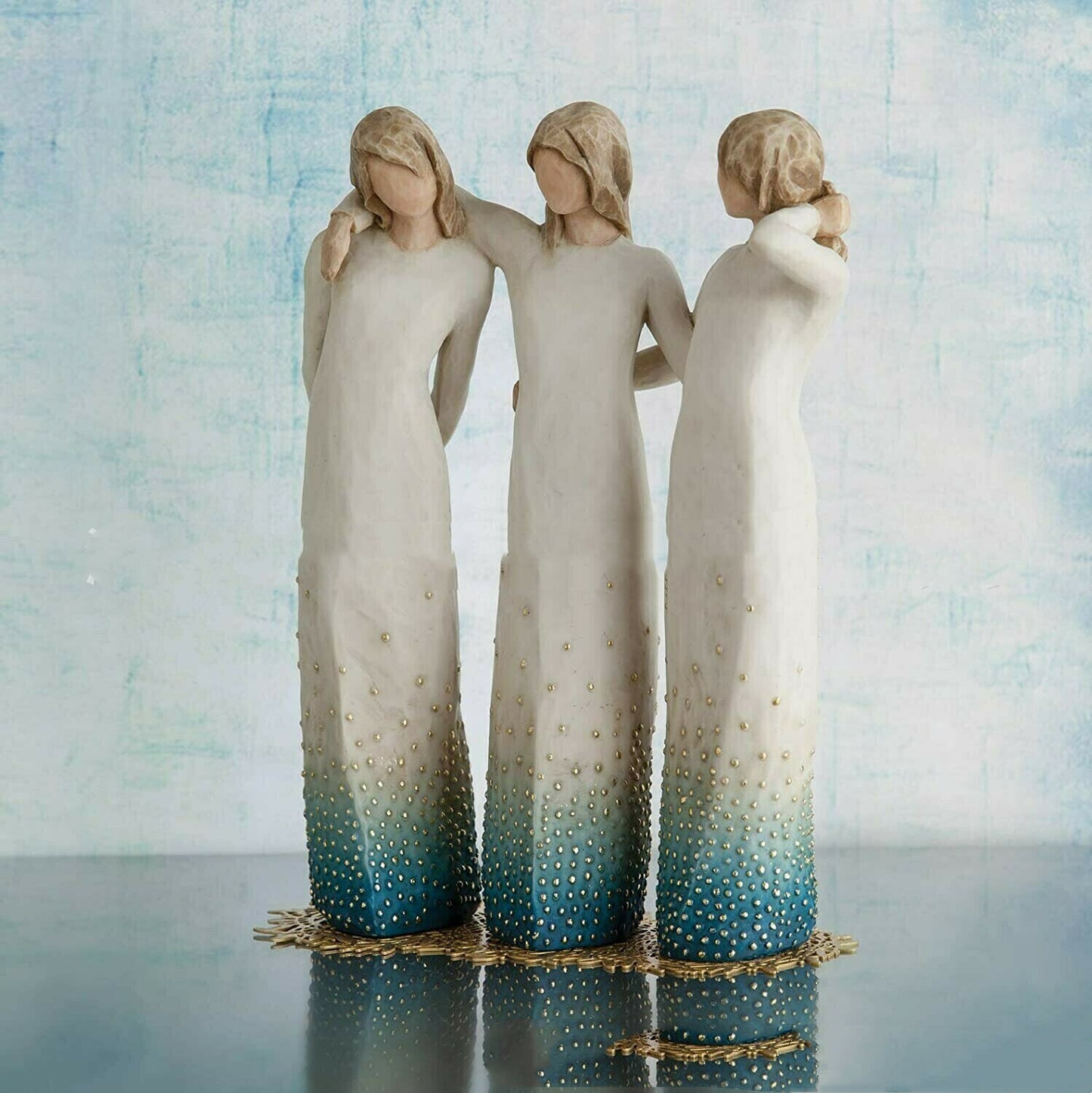 Three Female Resin Sculpture Crafts Ornaments Hand-painted Angel Desktop Decorations