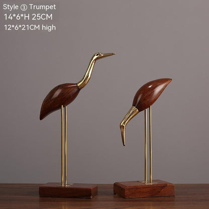 Brass With Solid Wood Crane Bird Ornaments