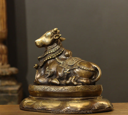 Brass Nandi On Lotus Stand