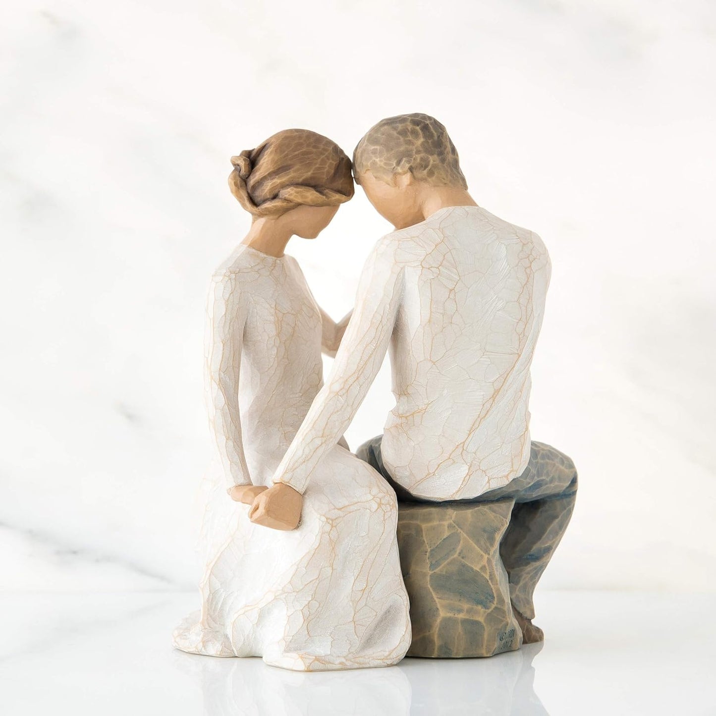 Romantic Couple Sitting & Holding Hand Each Other Figures Statue