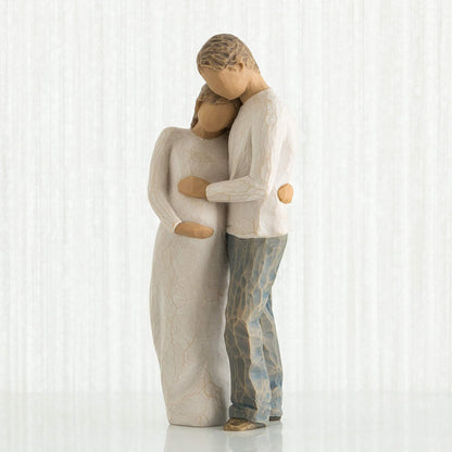 Romantic Couple Hug Man & Pregnant Woman Figures Statue