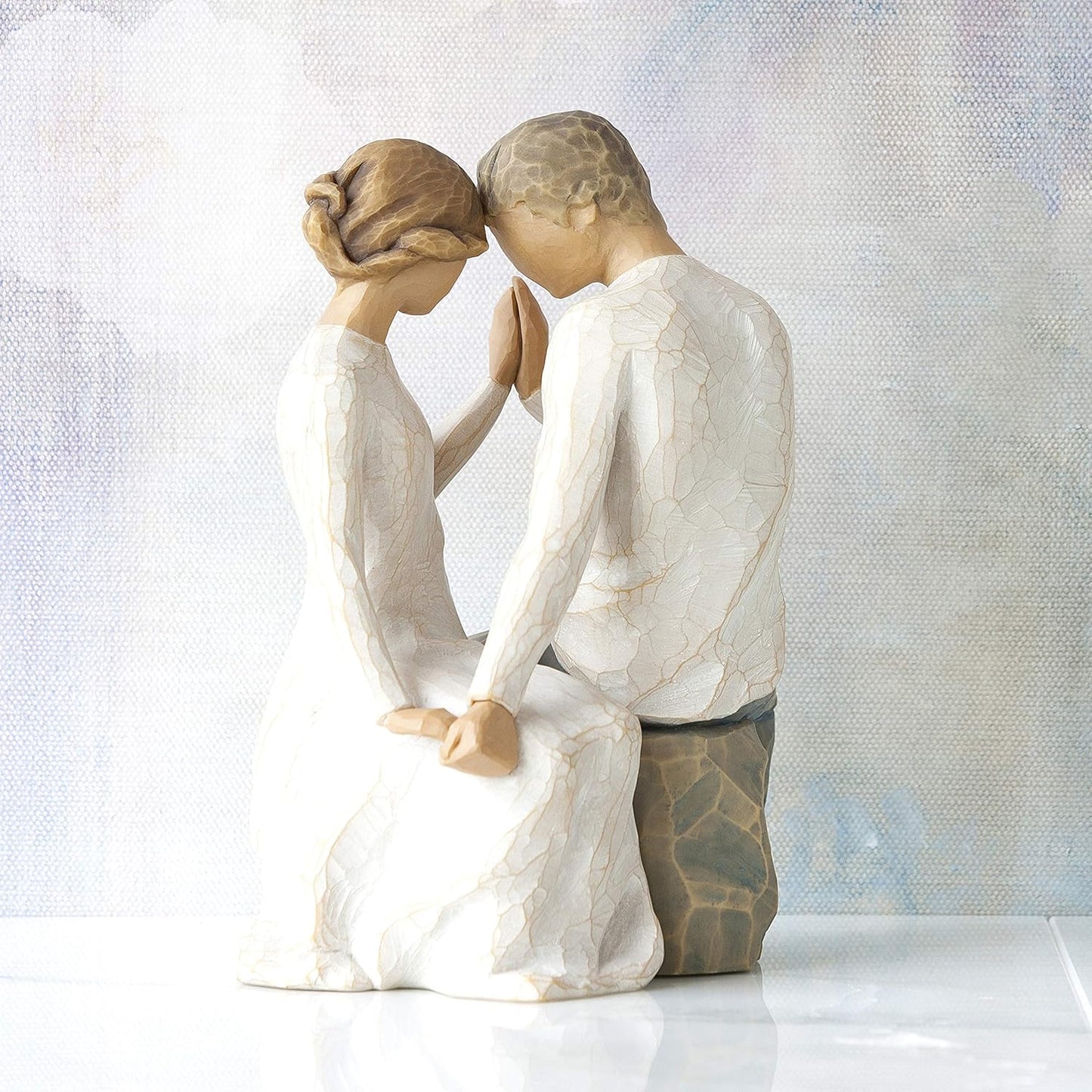 Romantic Couple Sitting & Holding Hand Each Other Figures Statue