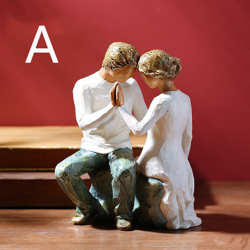 Romantic Couple Sitting & Holding Hand Each Other Figures Statue