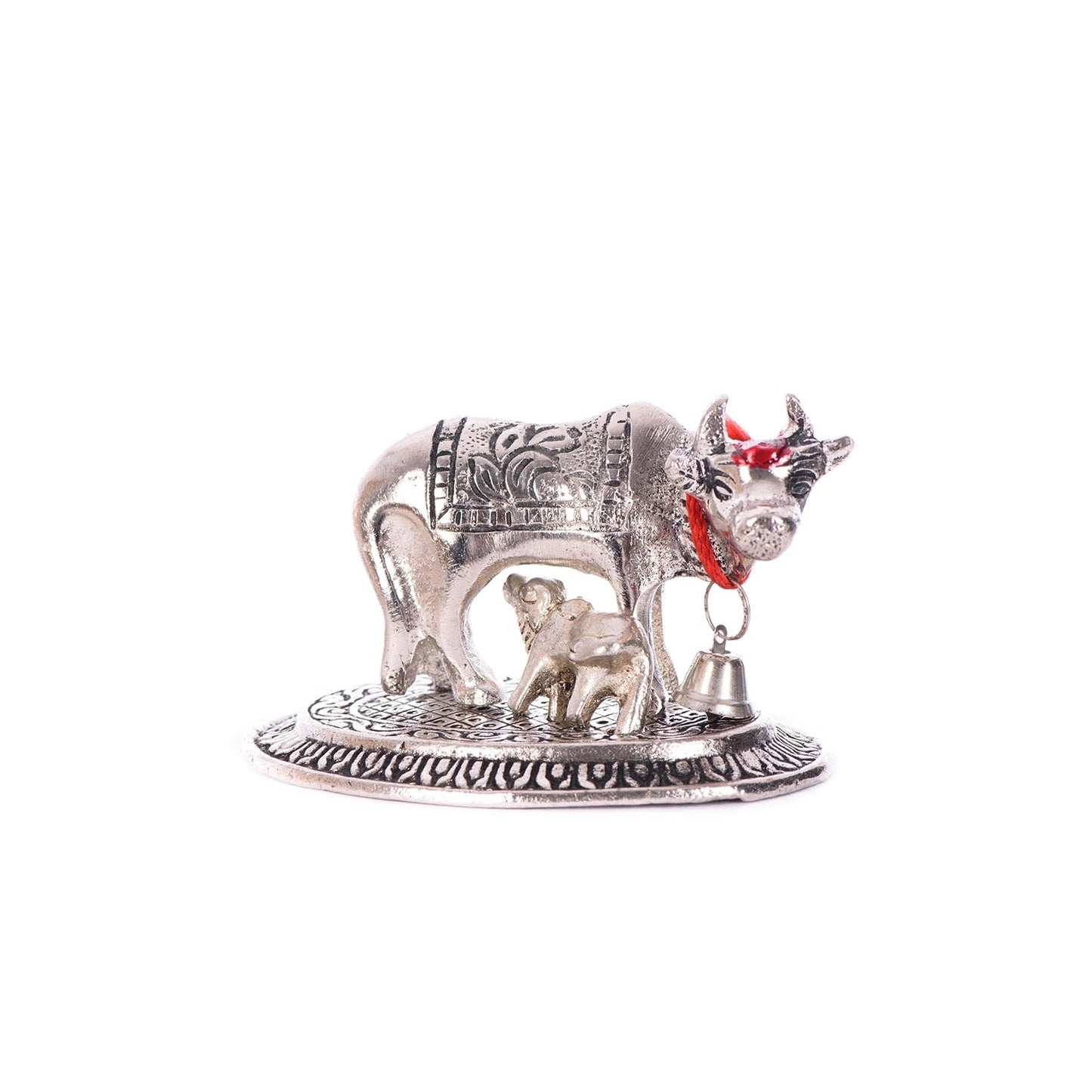 Silver Metal Handcrafted Cow and Calf Figurine