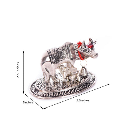 Silver Metal Handcrafted Cow and Calf Figurine