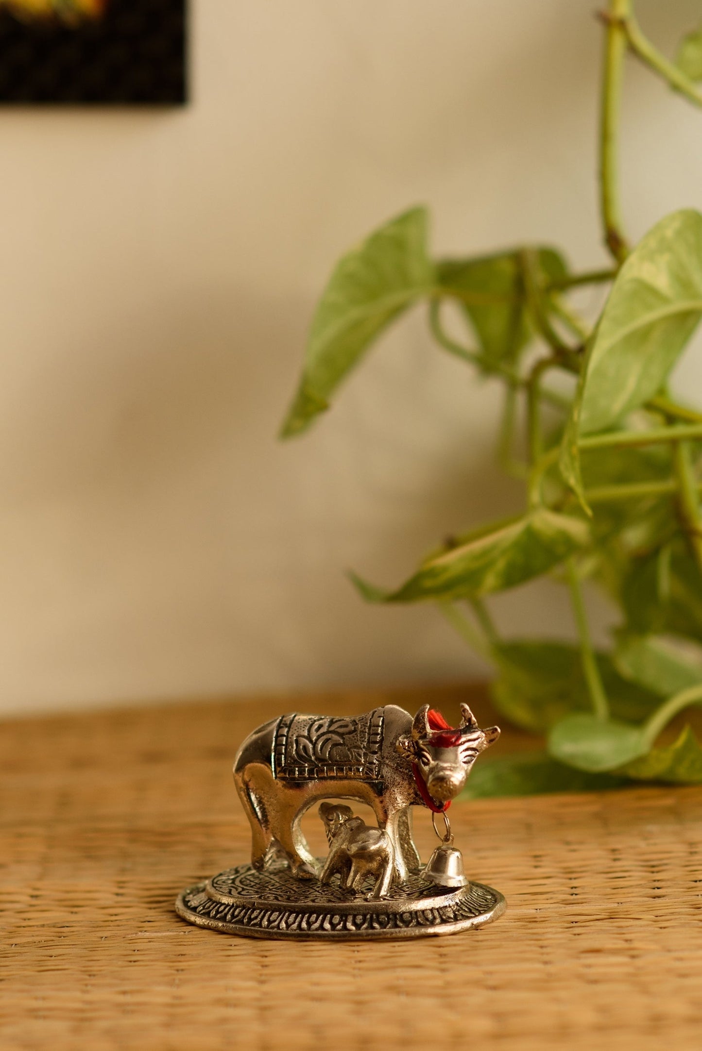 Silver Metal Handcrafted Cow and Calf Figurine