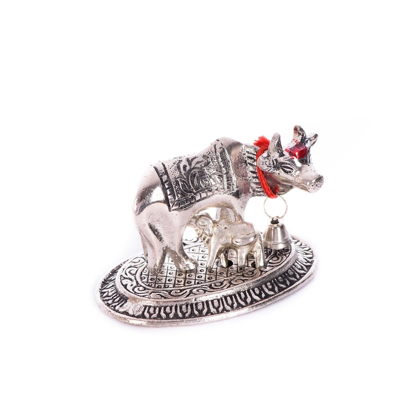 Silver Metal Handcrafted Cow and Calf Figurine
