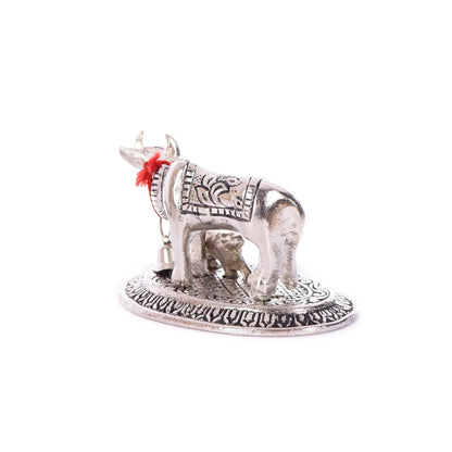 Silver Metal Handcrafted Cow and Calf Figurine