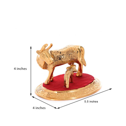 Golden Metal Kamadhenu Cow With Calf Statue Animal Figurines