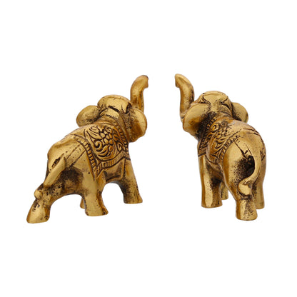 Set of 2 Golden Metal Elephants Statue, Animal Figurine Decorative Showpiece