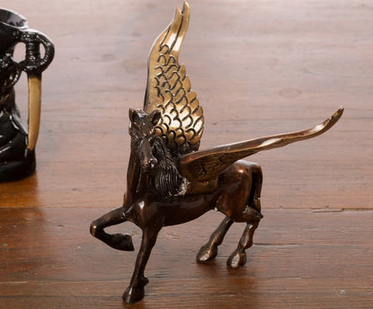 Brown and Black Brass Antique Finish Flying Angel Horse Showpiece Animal Figurines