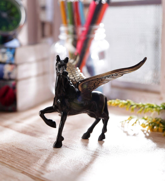 Brown and Black Brass Antique Finish Flying Angel Horse Showpiece Animal Figurines