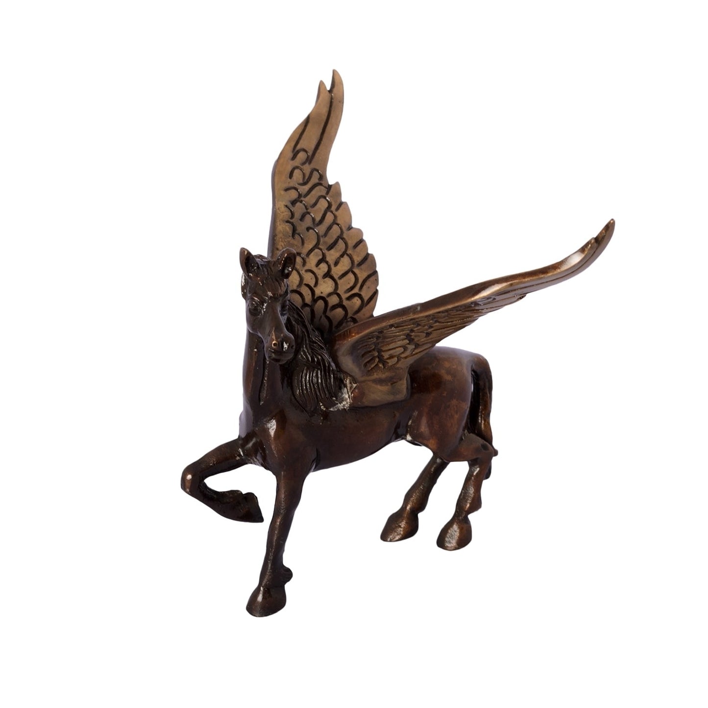 Brown and Black Brass Antique Finish Flying Angel Horse Showpiece Animal Figurines